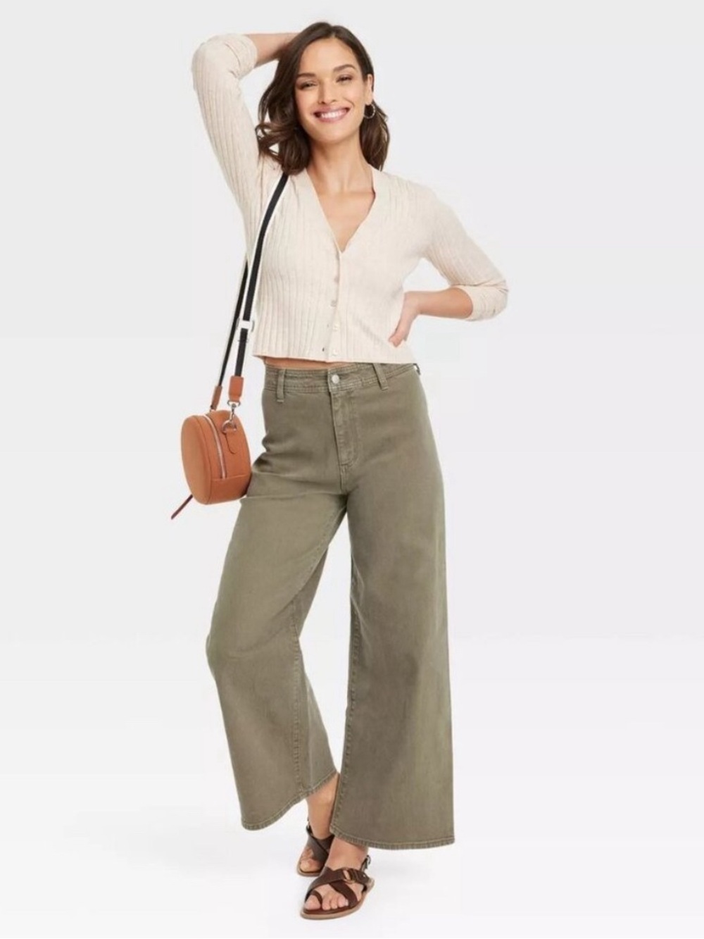 Universal Thread Women’s High-Rise Sailor Wide Leg Ankle Jeans Olive Green Siz 4 - Picture 3 of 4